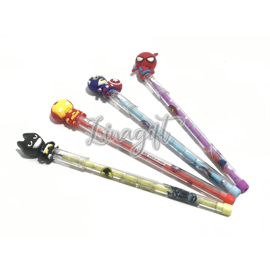 ( Ecer 1 Pc ) PENSIL BENSIA KARAKTER - SUPERHERO SPIDERMAN BATMAN BT21 DORAEMON KEROPI SANRIO LOL UNICORN