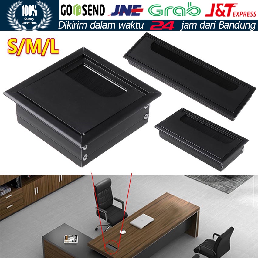 3 Sizes Tutup Lubang Kabel Aluminium Meja Kantor Kotak Bulu Cable Hole Grommet Hitam