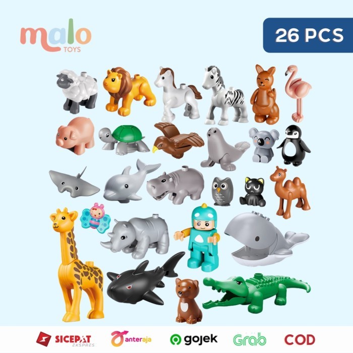 Feelo Animal Figurine Bricks 26pcs Building Blocks Binatang Hewan