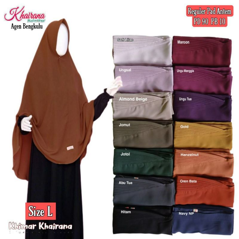 Khimar  khairana Size L Reguler  Pad Antem & Non Pad  Bahan Yoris