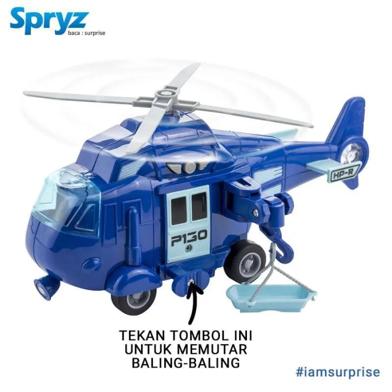 Mainan Anak Helikopter Biru 1:20 meningkatkan sensor motorik, imajinasi dan kreatifitas Spryz Citysquad