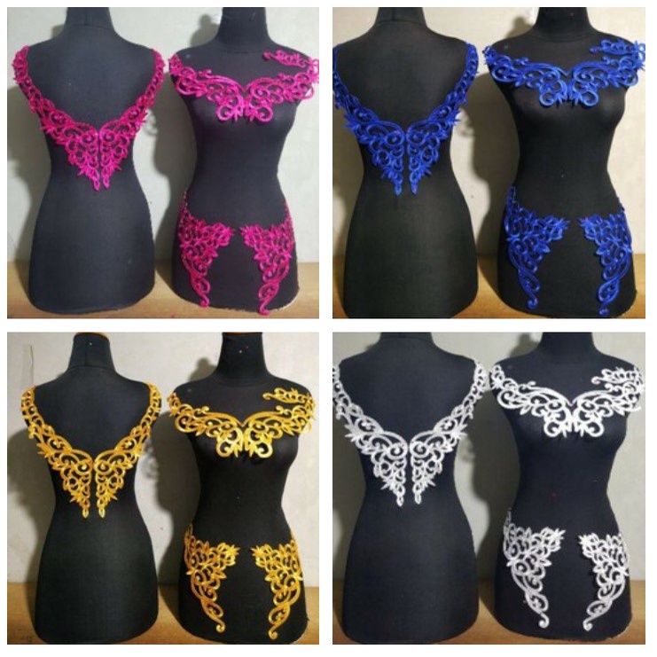 OlehOlehGarut09 Bordir Renda Dada Tasik Kristina Lace Embroidery Gold Silver Merah Fanta Moka Hitam 