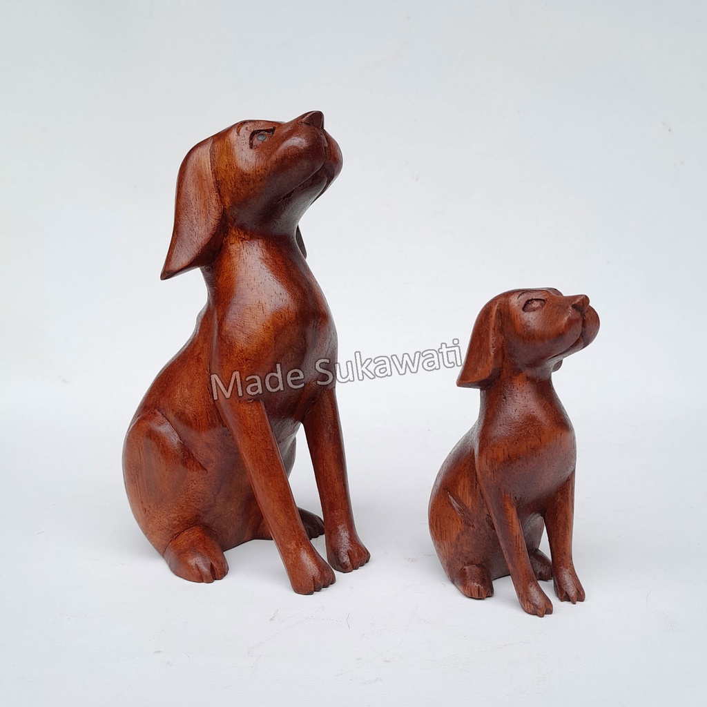 Kerajinan patung kayu Anjing dog duduk ukiran handmade bali