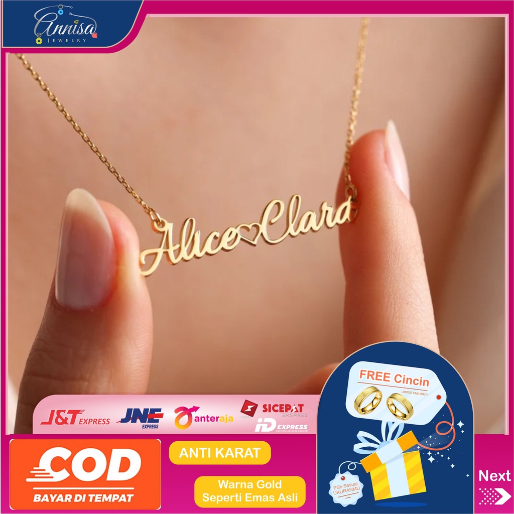 Kalung Nama Model Terbaru Titanium Asli KUALITAS NOMOR 1 gold/silver