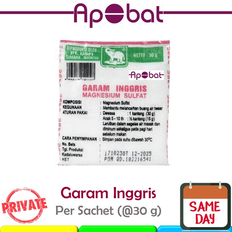 - ApObat - Garam Inggris Cap Gajah 30 gram Magnesium Sulfat Urus-Urus Gadjah Sachet Gajah Sulfate ur