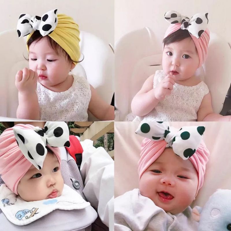 (pimenova) topi bayi turban bayi big bow turban pita besar baby cap