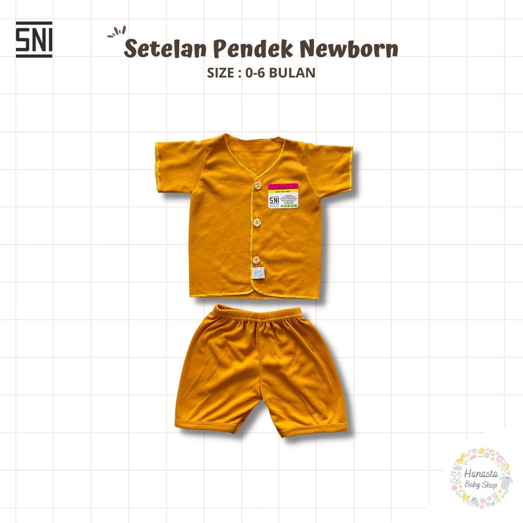 Baju Bayi Newborn Setelan Lengan Pendek Polos Katun 0-6 Bulan