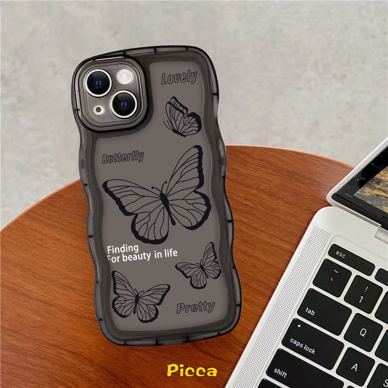 Casing Softcase TPU Redmi 9A 10 9T 10A 10C 9C 9C NFC Redmi Note 9 8 10 11 11s 10s 10Pro 10Pro Max Plus Aksen Kupu-Kupu Hitam