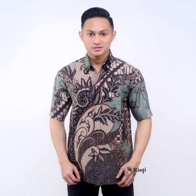 BAJU BATIK PRIA WARNA HIJAU LENGAN PENDEK TERBARU 2022