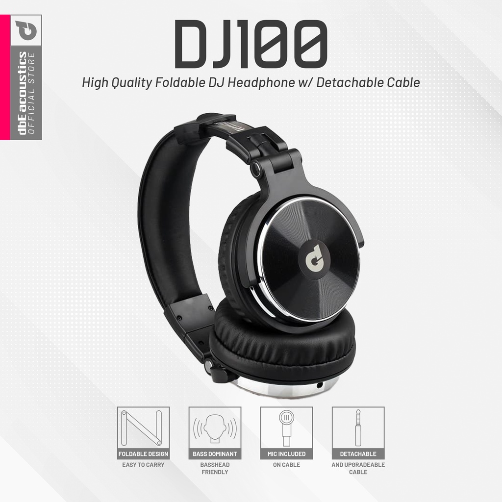 dbE DJ100 High Quality Foldable DJ Headphone w/ Detachable Cable
