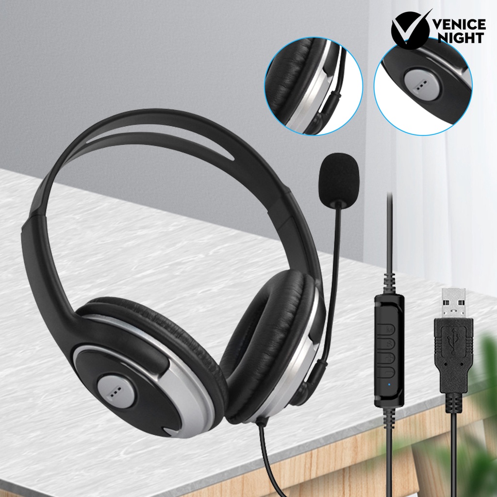 (VNEP) (Berkabel) 330 Earpiece Noise Reduction Subwoofer Black USB Wire Control E-sports Headphone untuk PC