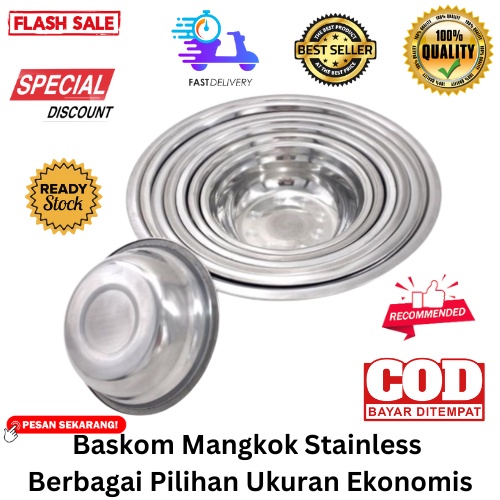 [BISA COD] PROMO Baskom Mangkok Stainless Berbagai Pilihan Ukuran Harga Ekonomis Anti Karat Mangkuk Sayur Mangkok Sop Kobokan Wadah Makanan Serbaguna