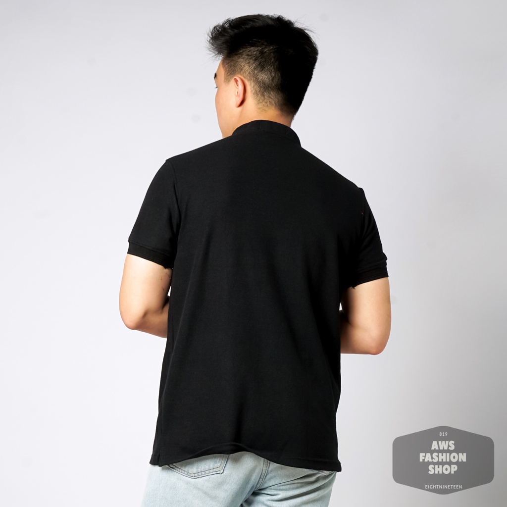 819 Kaos Polo Pria Polo Shirt Kerah Shanghai Black Hitam Casual Tersedia Ready Sampai Size JUMBO BIG SIZE XXL XXXL