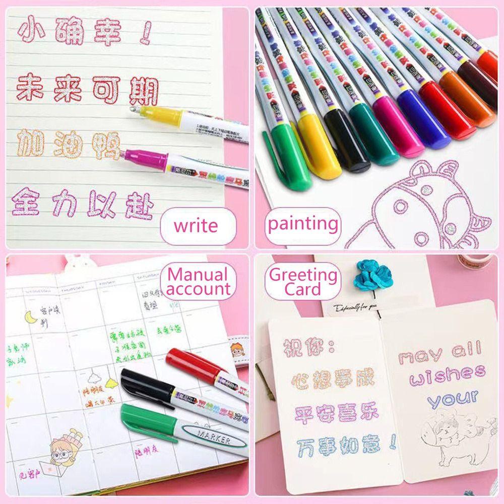 Nanas 8PCS/12PCS Double Line Outline Pen Card Scrapbook Bullet Diary Stabilo