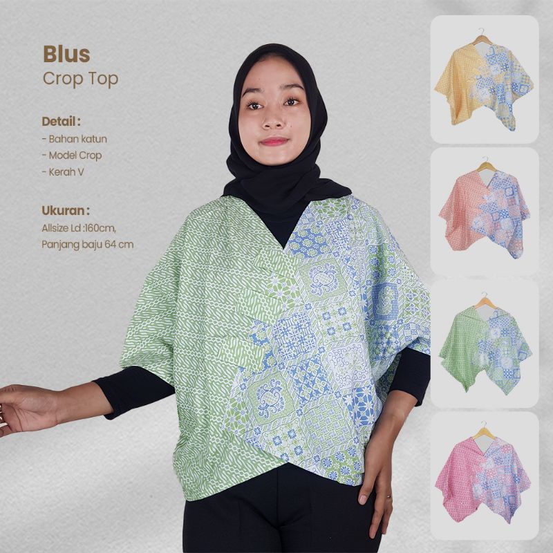 Blus Crop Top / Kelelawar Motif Batik Soft - Naira Batik