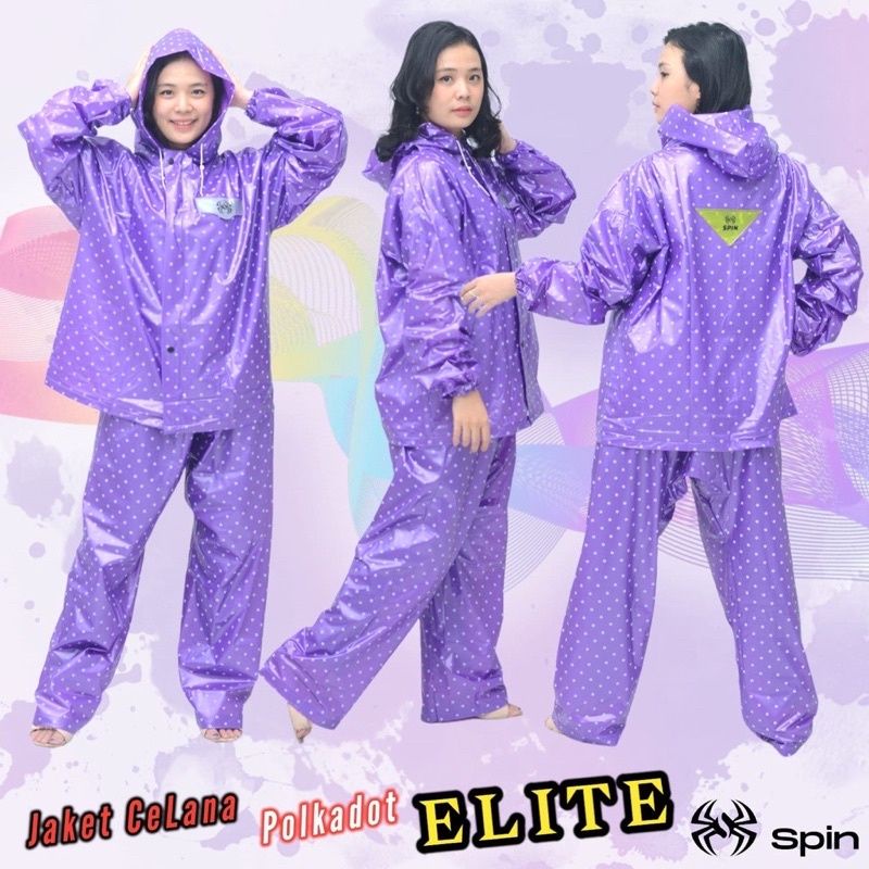 Jas Hujan Spin Jaket Celana Polkadot Elite