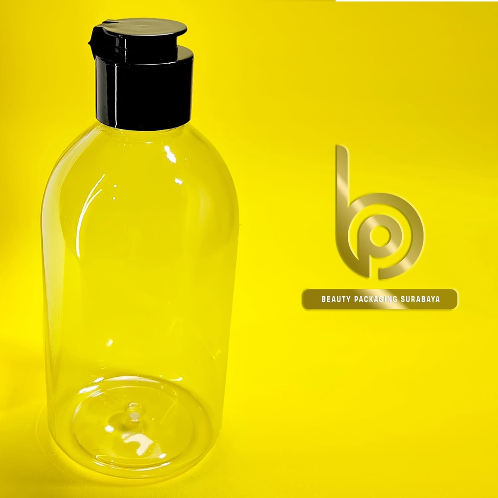Botol plastik 250ml Oval bening tutup fliptop jamur