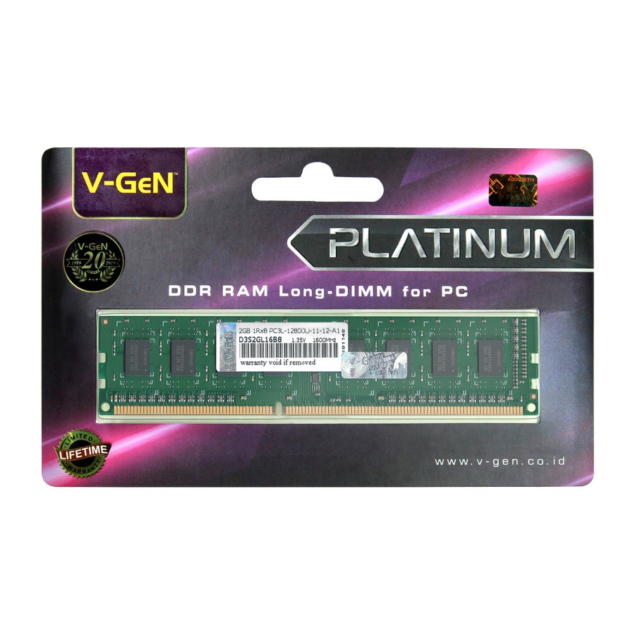 RAM DDR3 DDR3L V-GeN 2GB PC12800/1600Mhz Long Dimm (Memory PC VGEN)