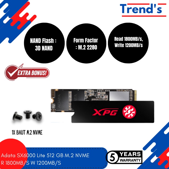 ADATA SX6000 Lite 512GB M.2 NVME R 1800MB/S W 1200MB/S