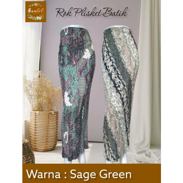 Jual Bungo Terbaru Rok Plisket Bawahan Batik Warna Sage Green Rok Pesta Rok Wisuda Rok