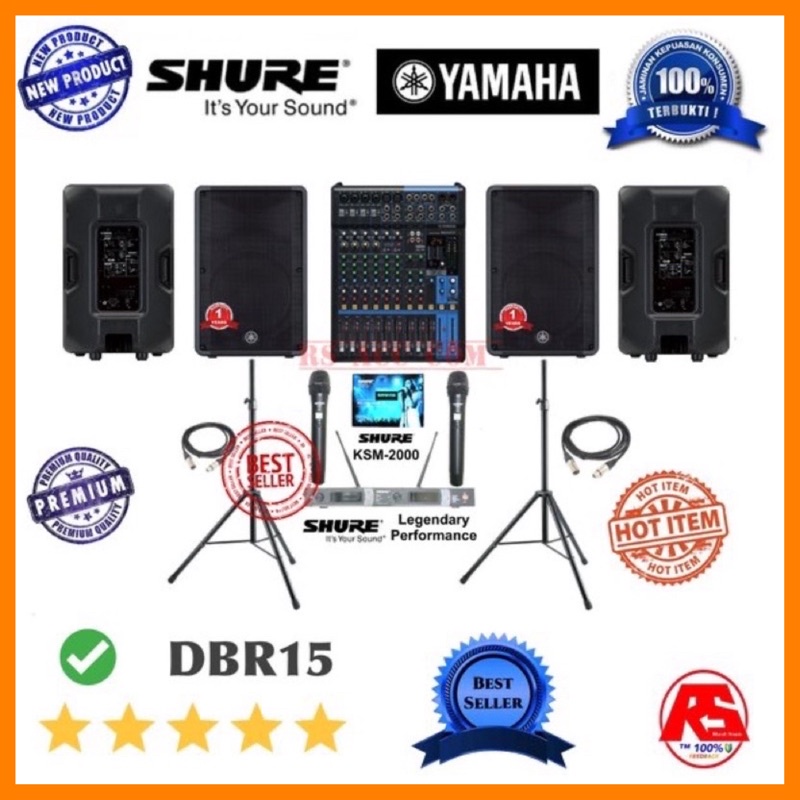 paket Sound system yamaha 15 inch dbr15 mixer yamaha mic shure