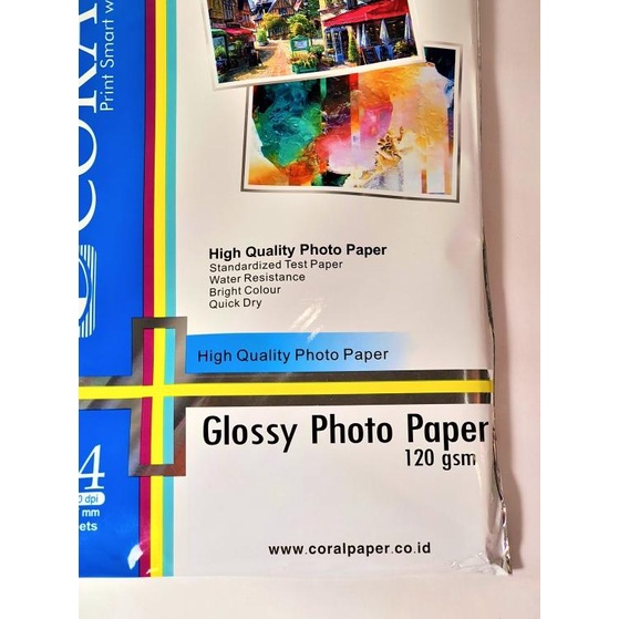 

KERTAS PRINT FOTO GLOSSY A4 120 GR PHOTO PAPER KILAP CORAL 100 LBR