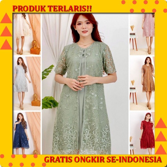 Baju Dress Pesta Wanita Model Terbaru Kekinian Kondangan Imlek Natal Pesta Brukat Selutut Dress Manu