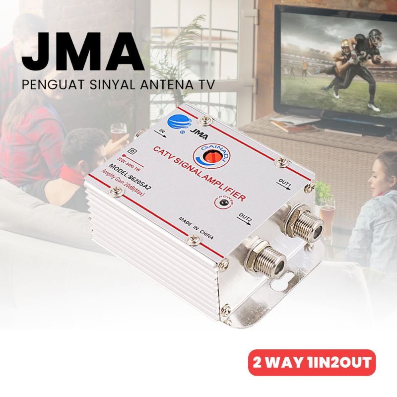 Alat Penguat Sinyal Antena TV CATV Amplifier Signal Booster 2 Way 1 in 2 Out - 8620SA2 - Silver