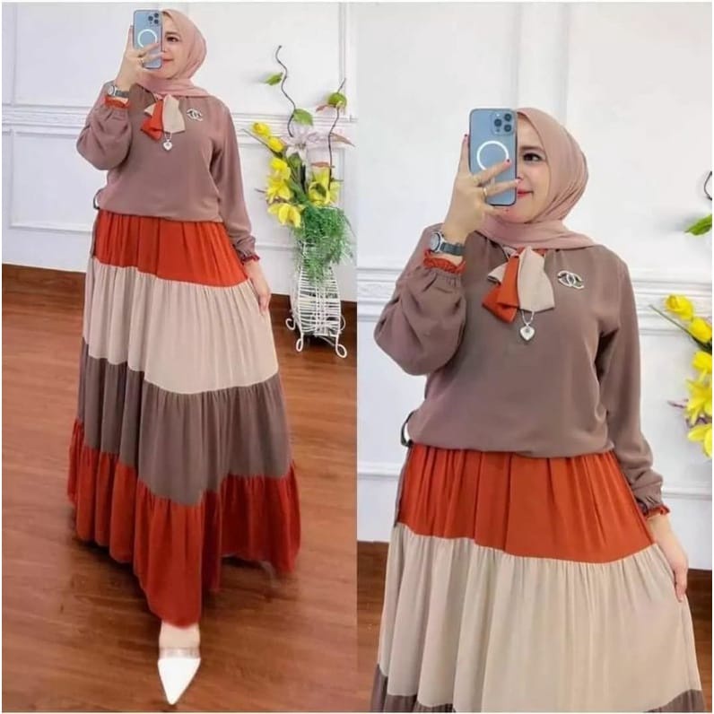 Baju Wanita Gamis Kekinian Tiara Dress Ceruty Babydoll Full Furing Gamis Pesta Mewah Elegan Fashion Muslim Long Dress Jumbo