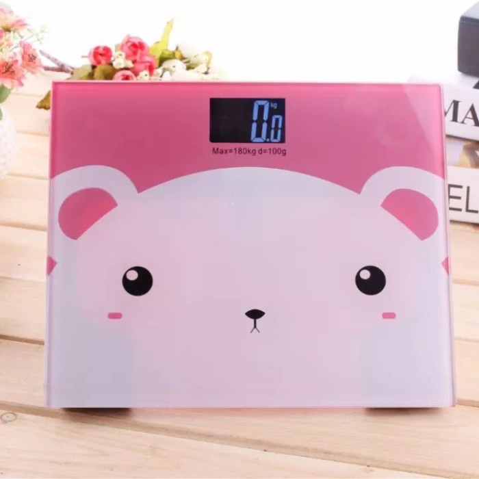 Timbangan Badan Digital Lucu Desain Kartun 180KG Pink