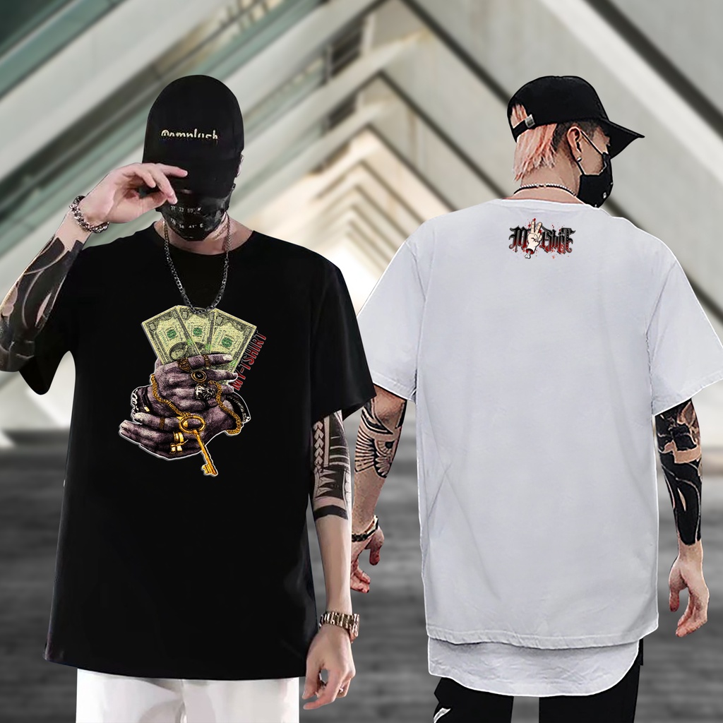 Kaos OVERSIZE JUMBO KOREA STYLE Pria Distro White Coconut Print Hand Stripe