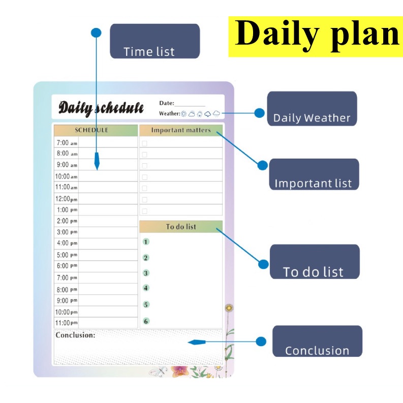 Daily Planner Notebook Spiral Coil Kalender Planner Jadwal Harian Notepad Perencanaan Akademik Bahasa Inggris Menulis Alat Tulis