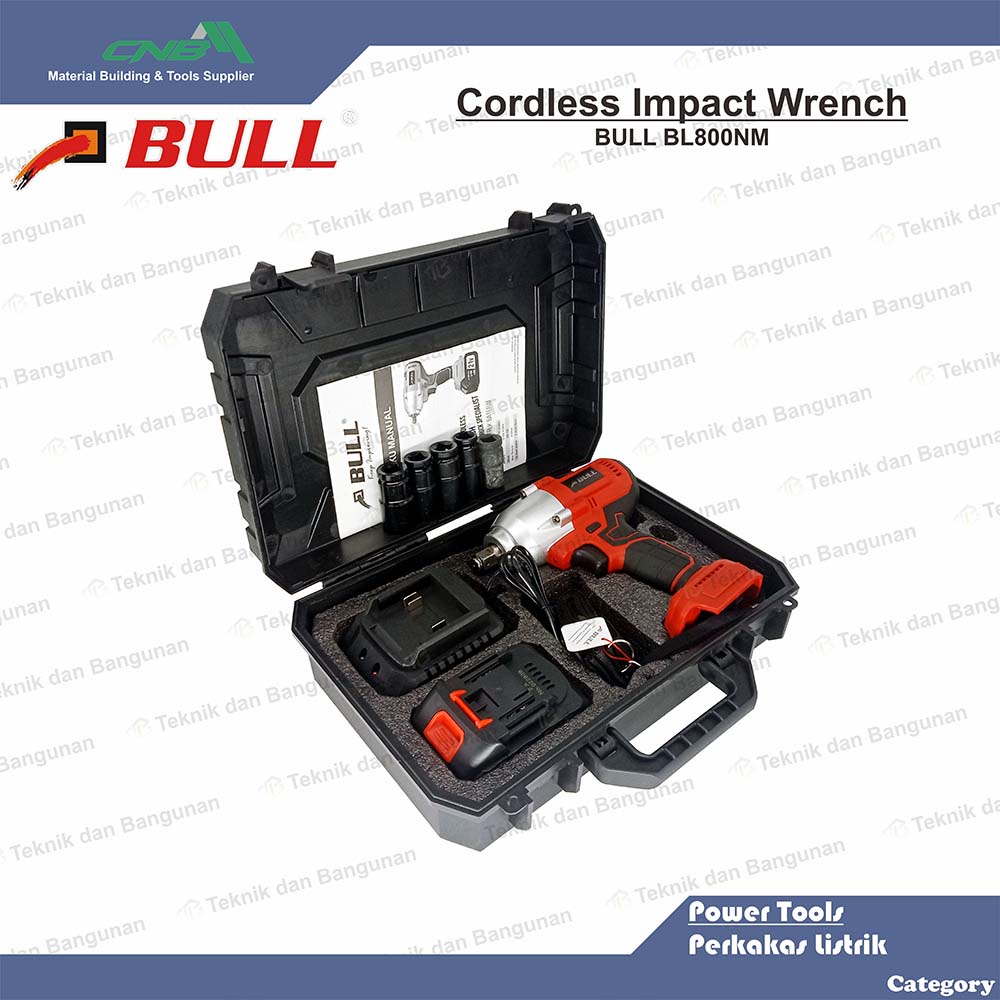 Mesin Bor Buka Ban Impact Baterai Cordless Bull BL800NM