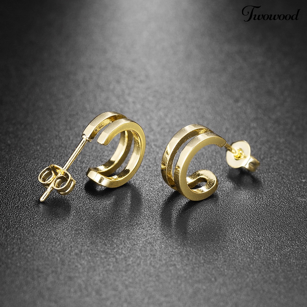 2pcs Anting Stud Berlian Imitasi Lapisan Ganda Untuk Wanita