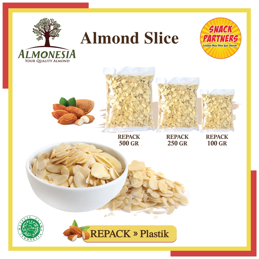 Jual Raw Almond Slice Kacang Almond Iris Mentah Repack 100 Gr 250 Gr 500 Gr Natural 3485