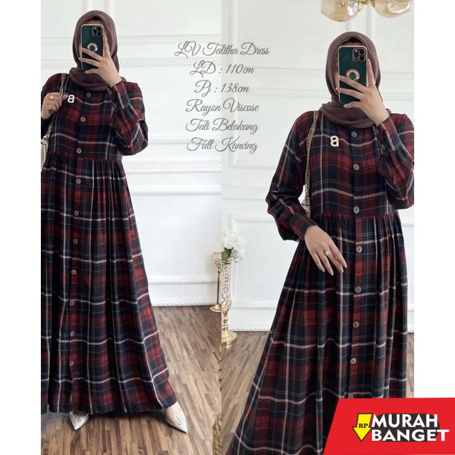 model gamis kombinasi polos terbaru 2022 ASTRID MAXY DRESS RAYON VISCOSE / GAMIS MOTIF KOTAK JUMBO