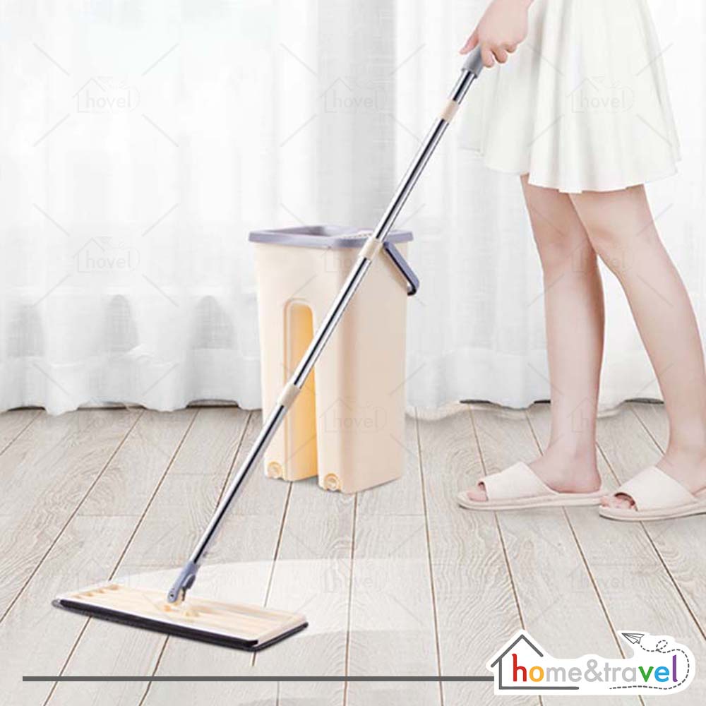 HOVELSHOP Alat Pel Set Ember Praktis 2 Sekat Kain Microfiber Pembersih Lantai Magic Flat Mop