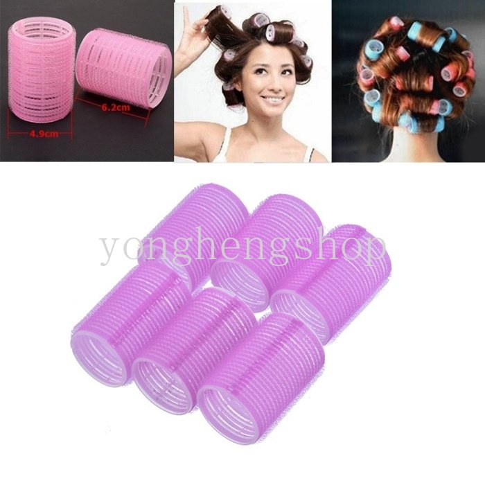 6pcs / set Rol Pengeriting Rambut Poni Tanpa Panas Multi Ukuran Warna Acak Untuk Salon Wanita