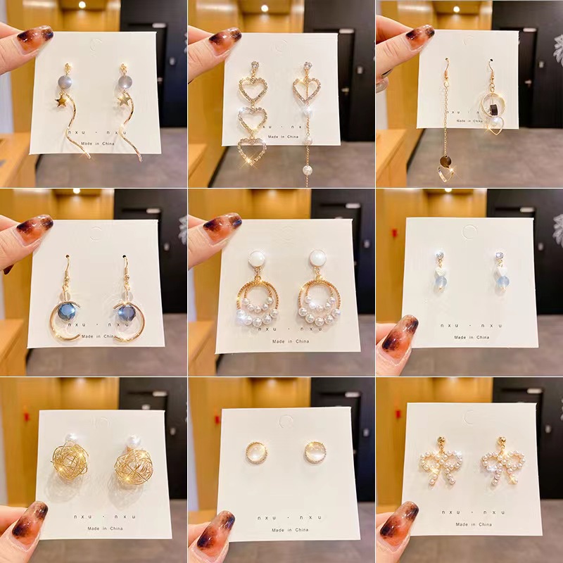 (Hello Girl)E02 Anting Tusuk Wanita Korea Bunga Pita Hati Mutiara Import