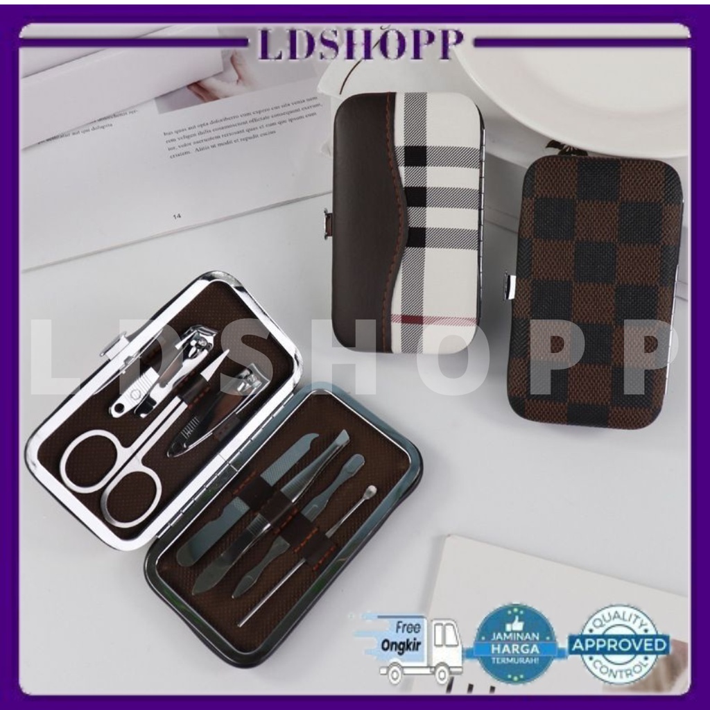 LDS Manicure Pedicure Set 7IN1 Dompet /  Manicure Mini Stainless Stell / Paket Pembersih Kuku Pinset Gunting Lancip Korek telinga Kuping