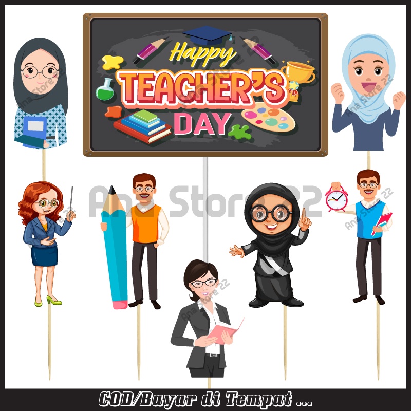 Topper Cake Karakter  Selamat Hari Guru Hiasan kue karakter happy teacher day