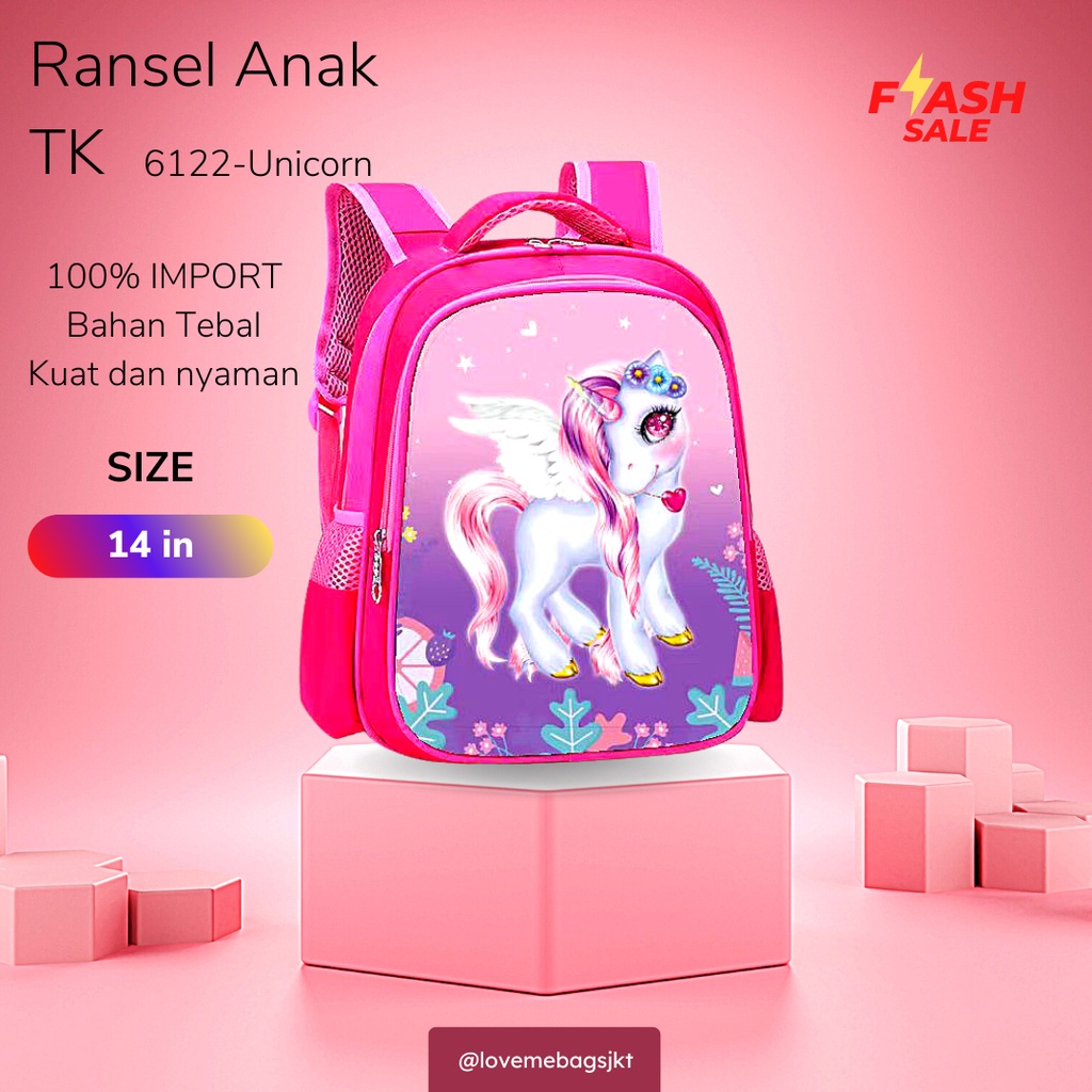 LMB Tas Anak Perempuan TK Import Karakter Lucu Bahan Nilon Kualitas Premium Bagian depan Timbul 6D Kuat Dan Tebal