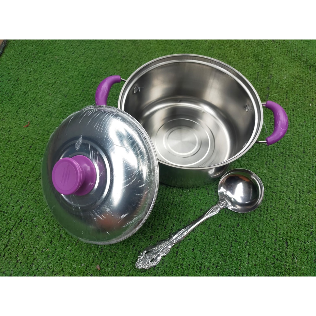 Panci sup soup pot 16cm 18cm 20cm 22cm 24cm stainless steel + tutup warna ungu free irus