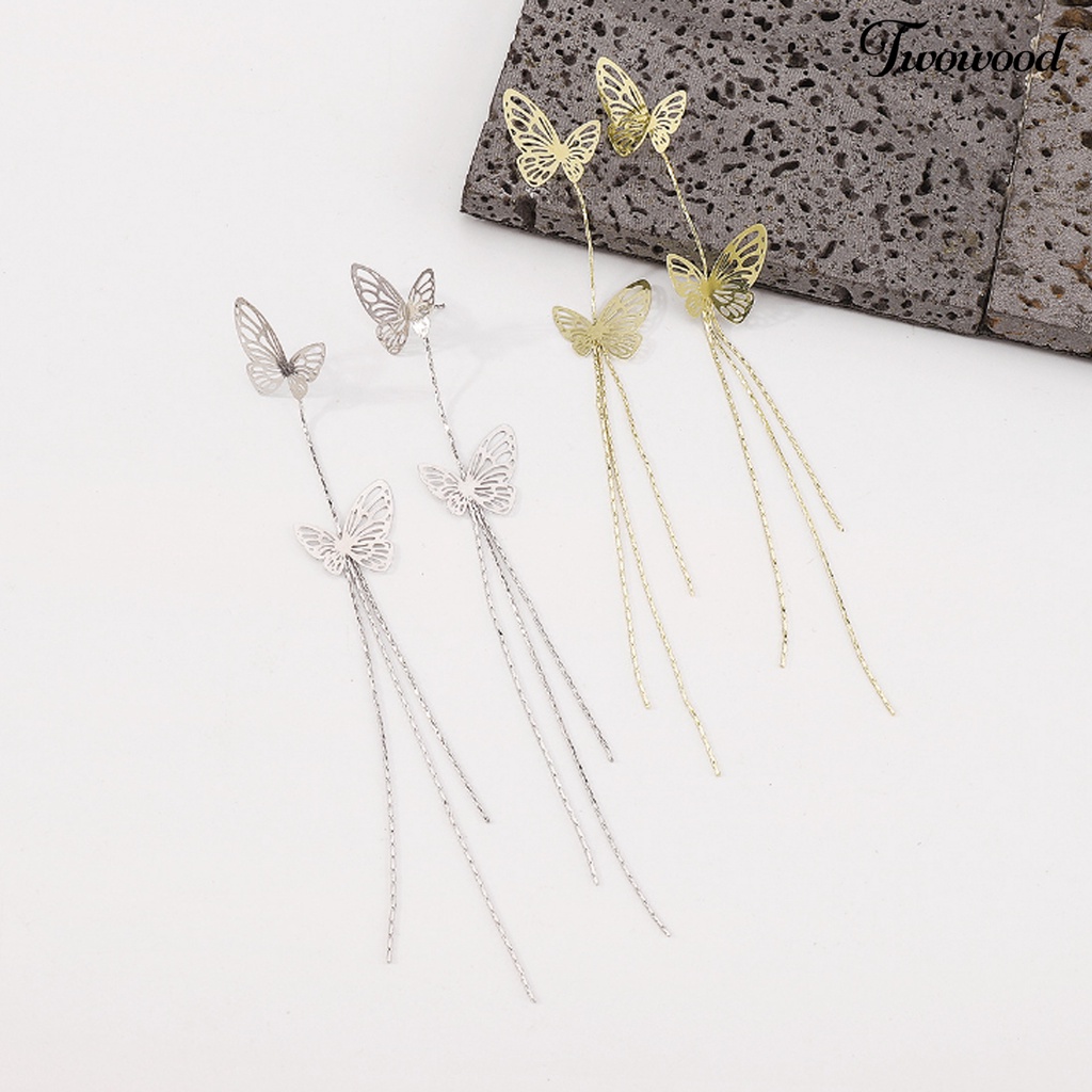 Anting Juntai Panjang Model Hollow Butterfly Bahan Metal Untuk Wanita