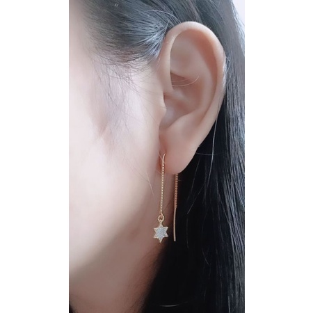 anting perak asli silver 925 lapis emas/anting tusuk rantai itali+gantungan bintang mp/asli silver/fashion wanita