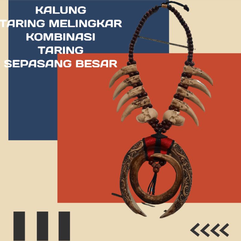 KALUNG TARING BABI MELINGKAR KOMBINASI TARING SEPASANG UKIR
