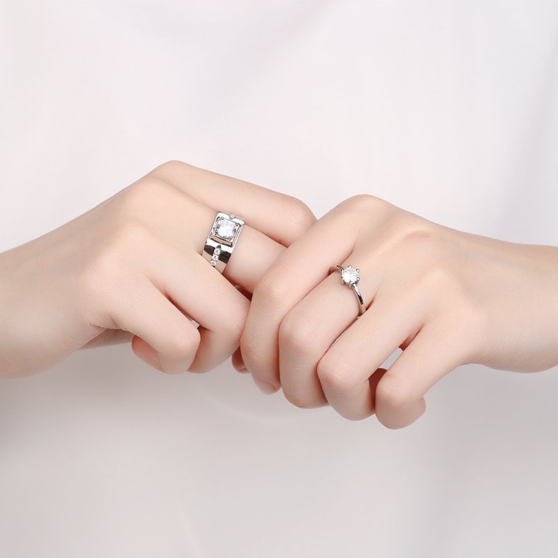 Cincin Model Terbuka Bahan Sterling silver 925 Desain Persegi / Matahari / Bulan / zircon Gaya Korea Untuk Pria / Wanita