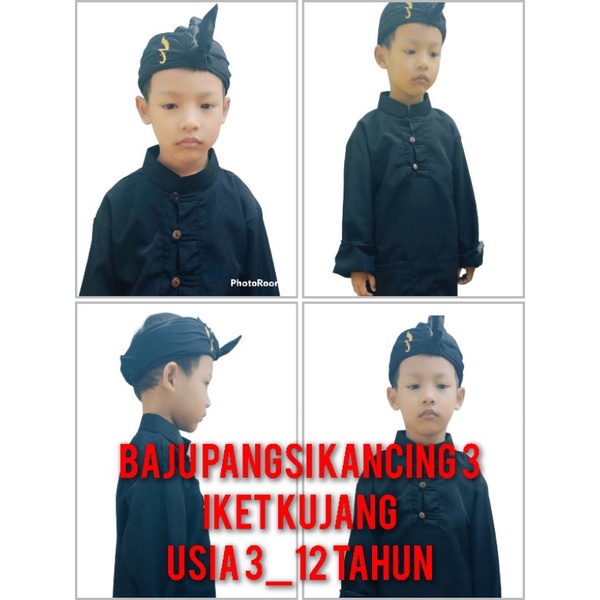 Promo_Baju pangsi kancing tiga/stelan baju pangsi polos plus iket kujang/baju pangsi anak kancing tiga/ baju bangsit silat