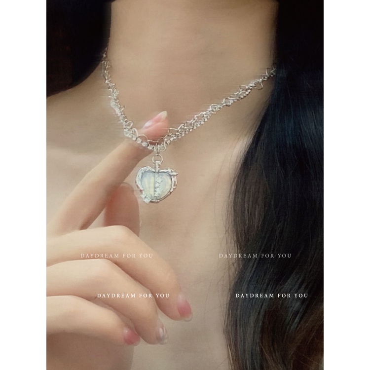 Suhao Thorns Moonlight | Ice Blue Love Necklace Opal Manis Keren Ganda Flash Berlian Desain Rantai Klavikula Perhiasan Harta Karun