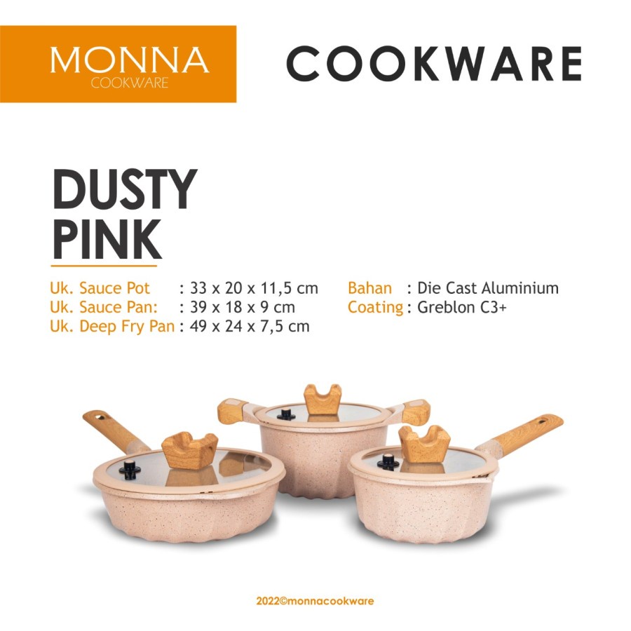 Panci Set Dusty Pink Monna Cookware / Wajan / Panci Monna Free Sutil